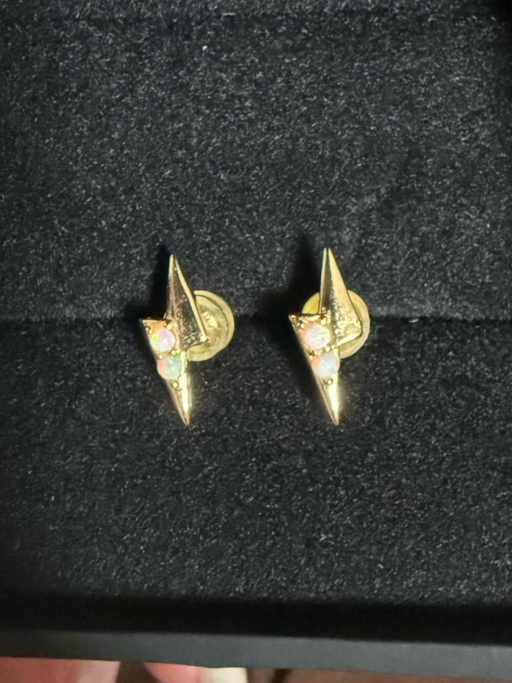 Opal Lightening Bolt Stud Earrings